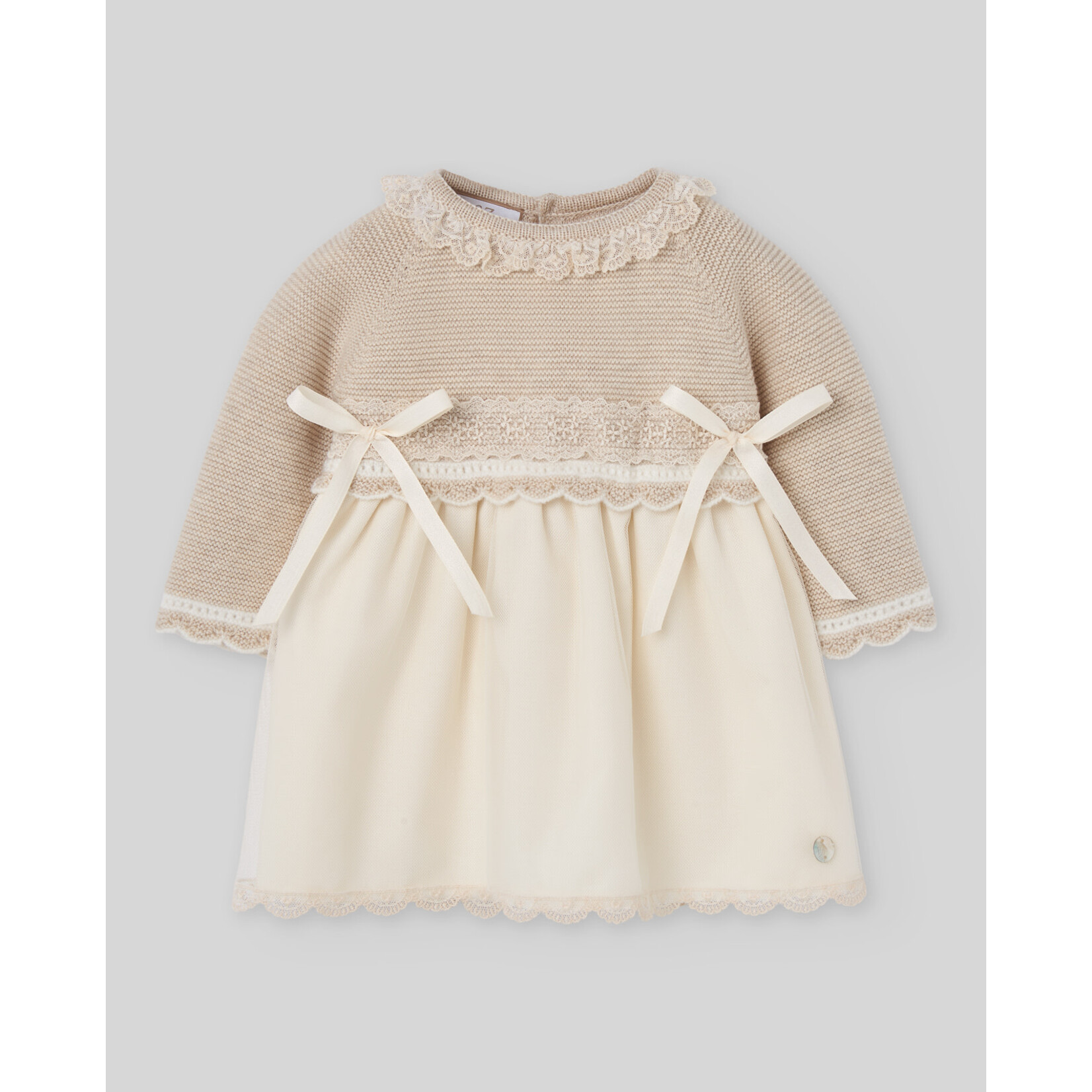 Paz Rodriguez KNIT NEWBORN DRESS "NAI" 004-114215 Light Pink/Cream