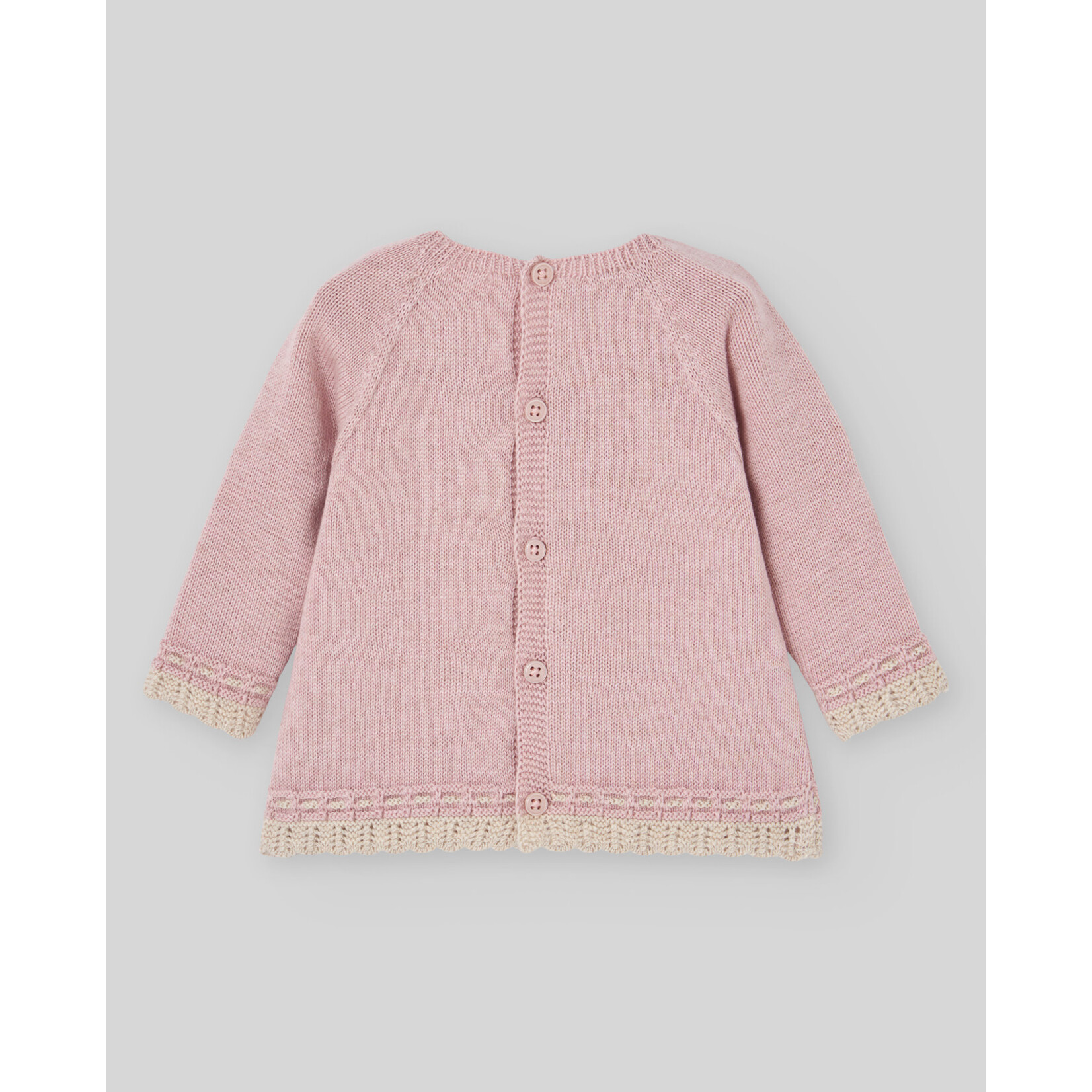 Paz Rodriguez KNIT NEWBORN SWEATER "VAL" 003-124110 Powder Pink/Light Brown