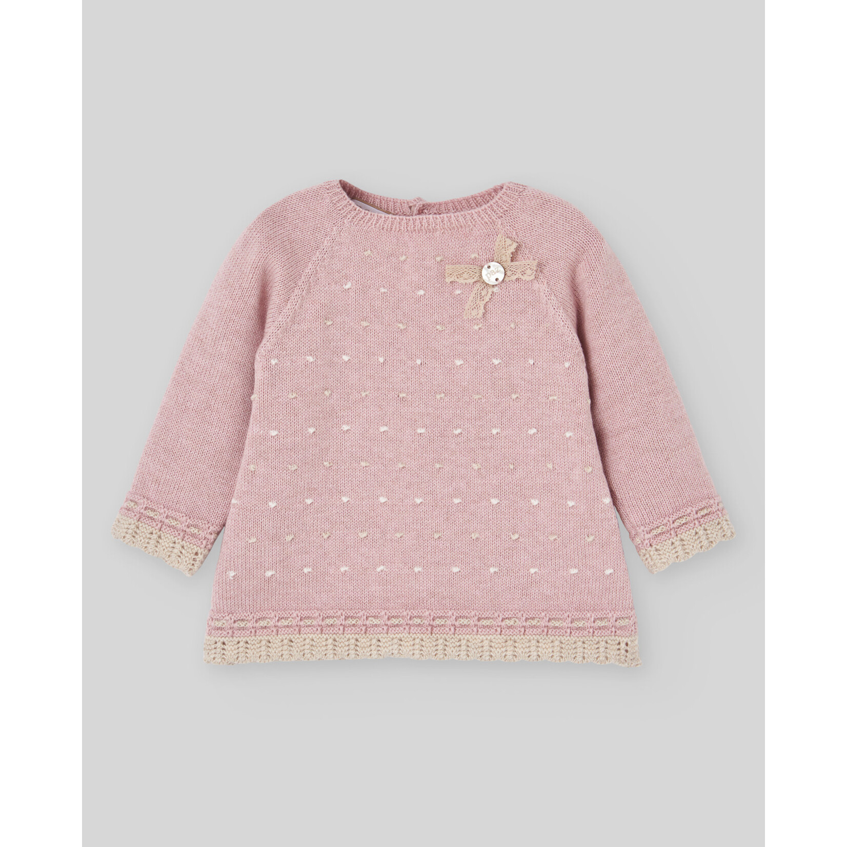 Paz Rodriguez KNIT NEWBORN SWEATER "VAL" 003-124110 Powder Pink/Light Brown