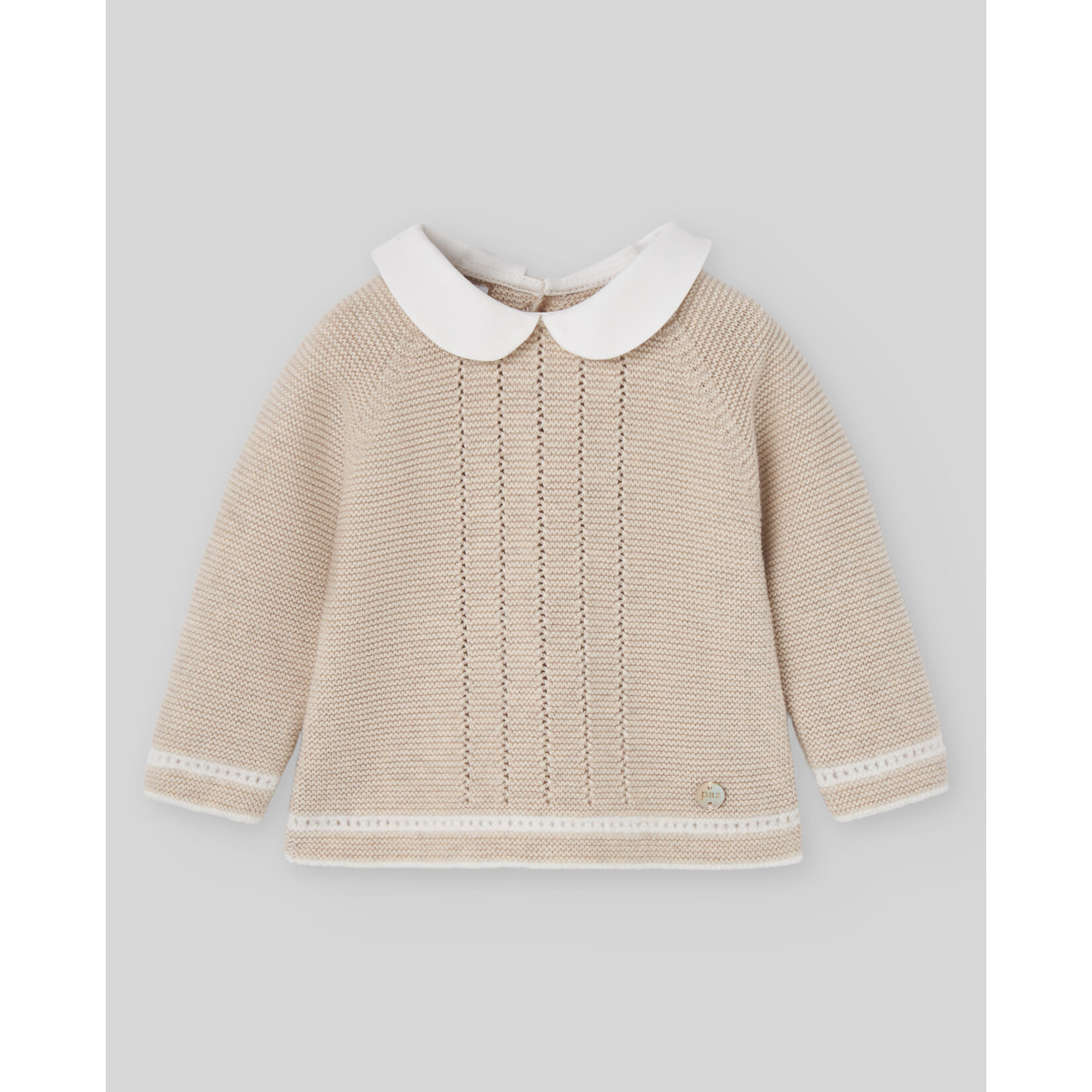 Paz Rodriguez KNIT NEWBORN SWEATER "LUA" 003-124032 Light Brown/Cream