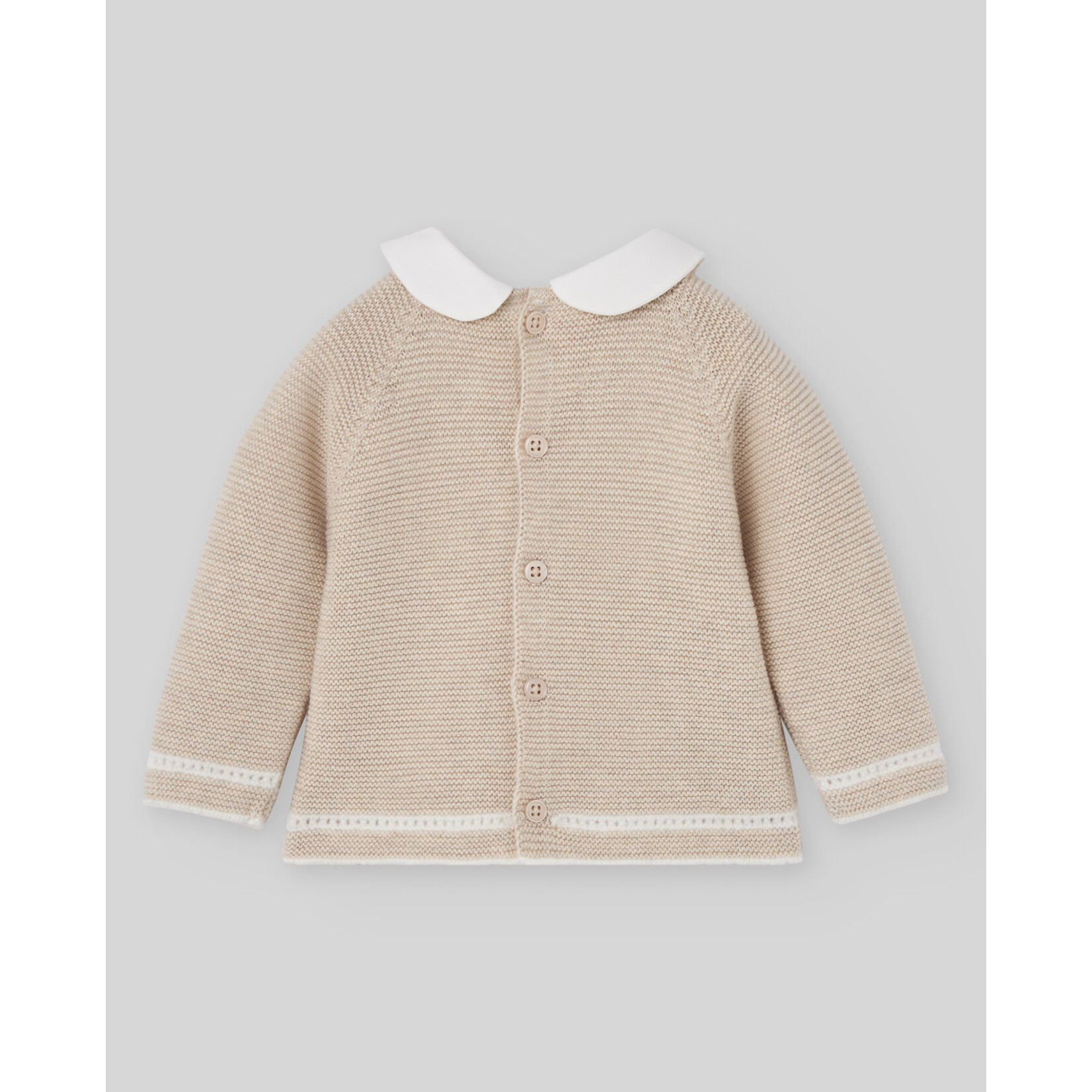 Paz Rodriguez KNIT NEWBORN SWEATER "LUA" 003-124032 Light Brown/Cream