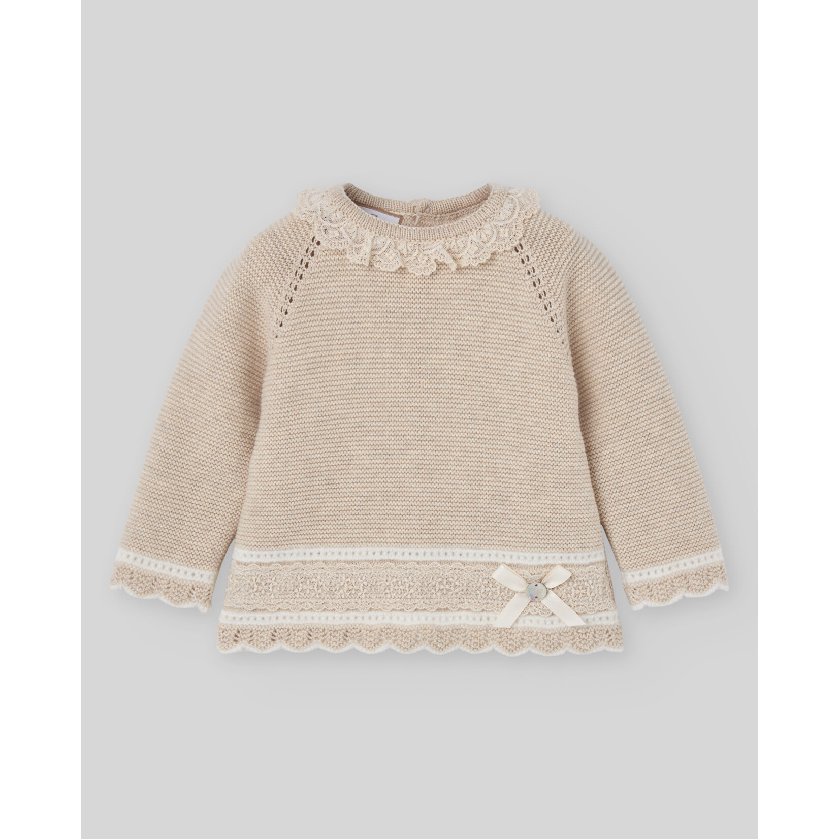 Paz Rodriguez KNIT NEWBORN SWEATER "LUA" 003-124030 Light Brown/Cream