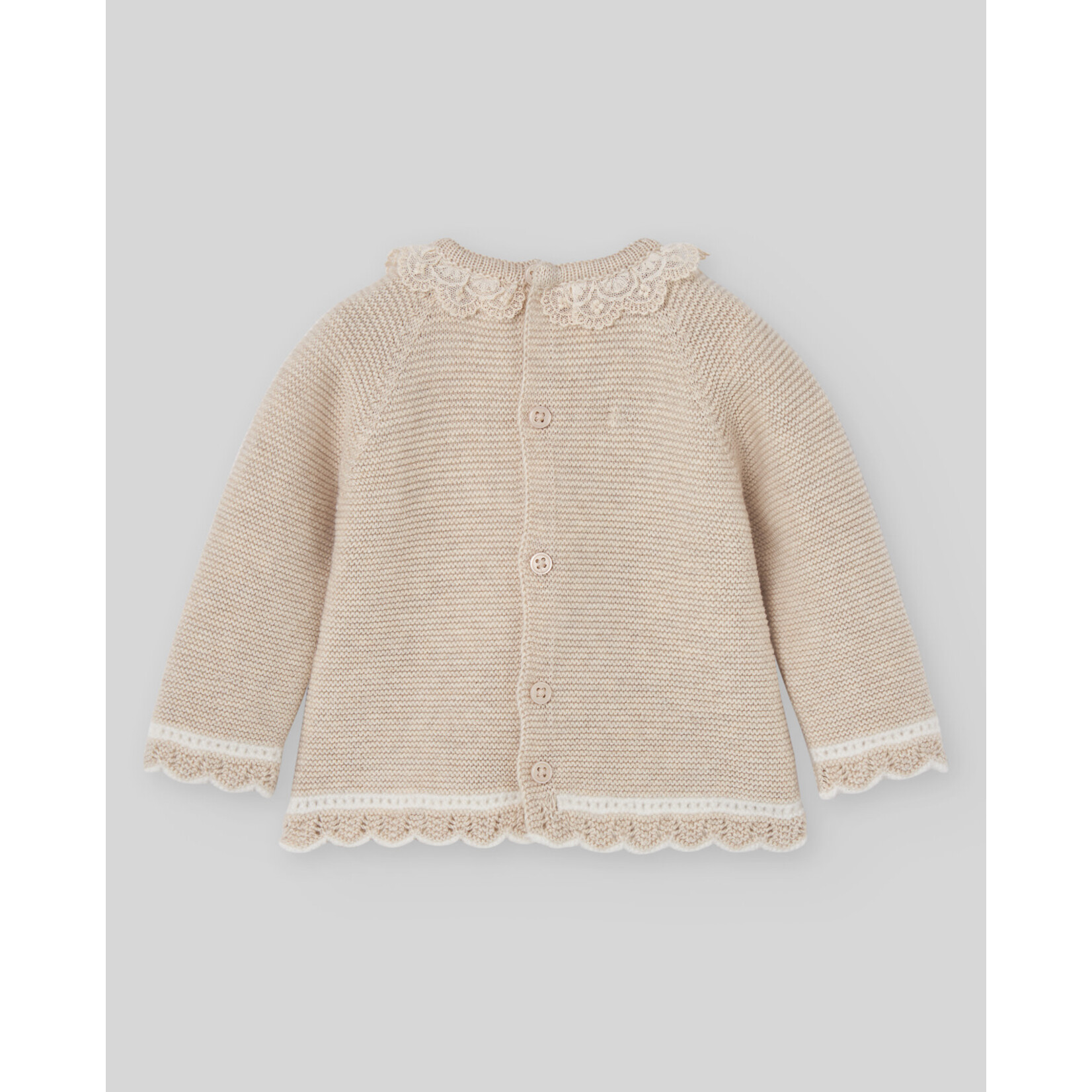 Paz Rodriguez KNIT NEWBORN SWEATER "LUA" 003-124030 Light Brown/Cream