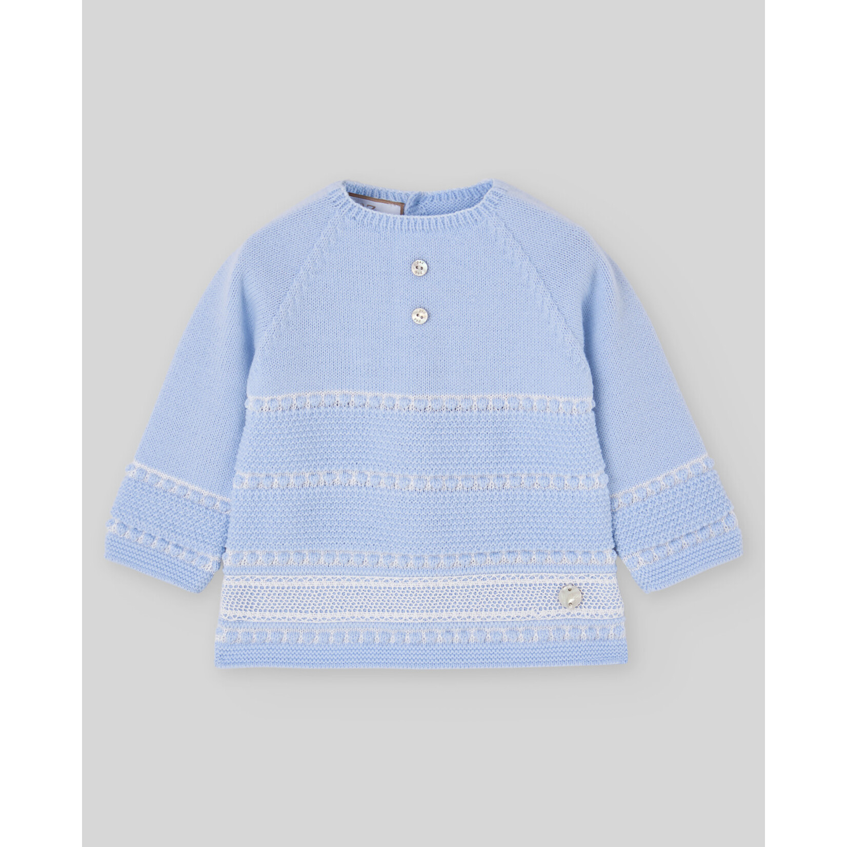 Paz Rodriguez KNIT NEWBORN SWEATER "FOGAR" 003-113912 Light Blue/Cream