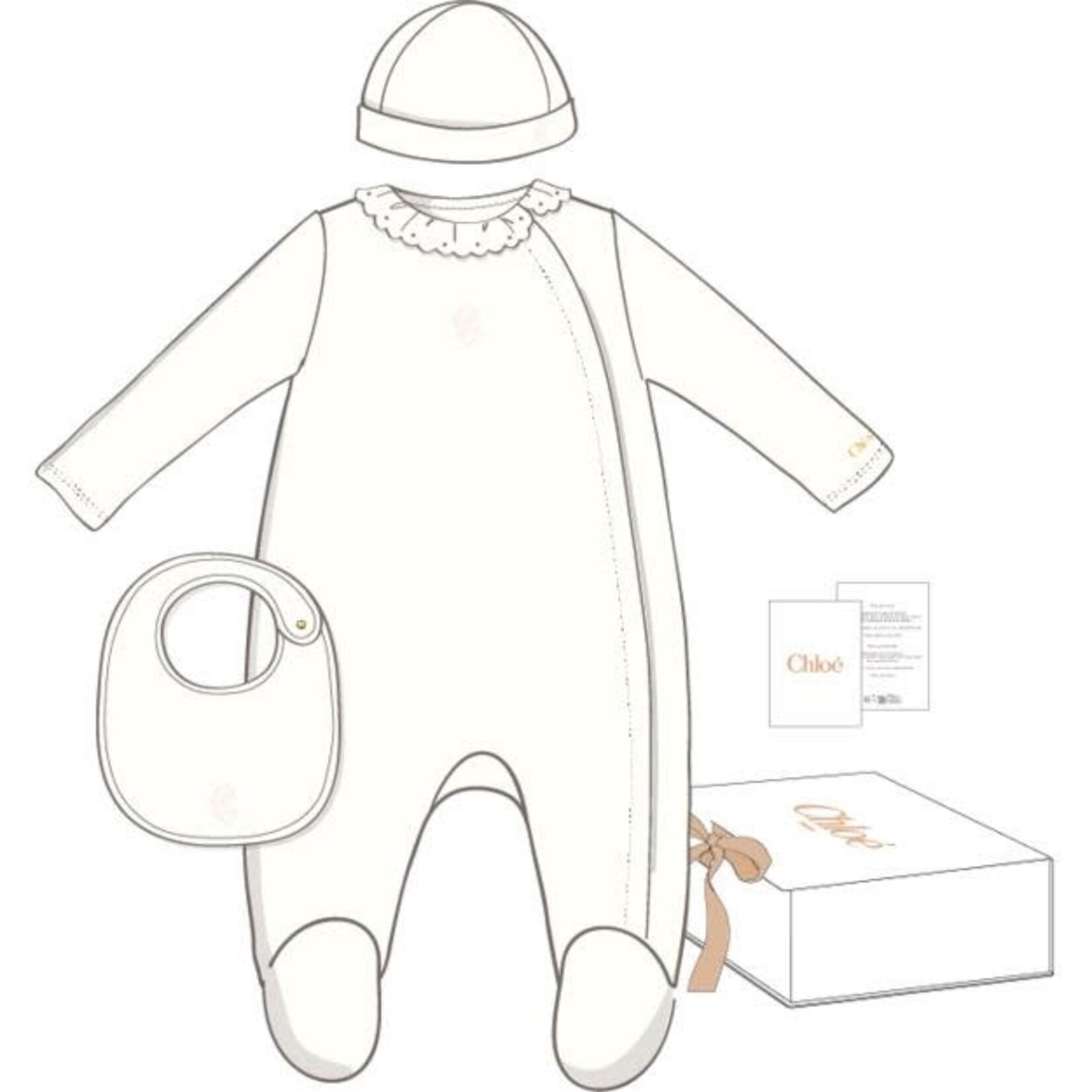 CHLOE ENS.PYJAMA+BAVOIR+BONNET Blanc C21367