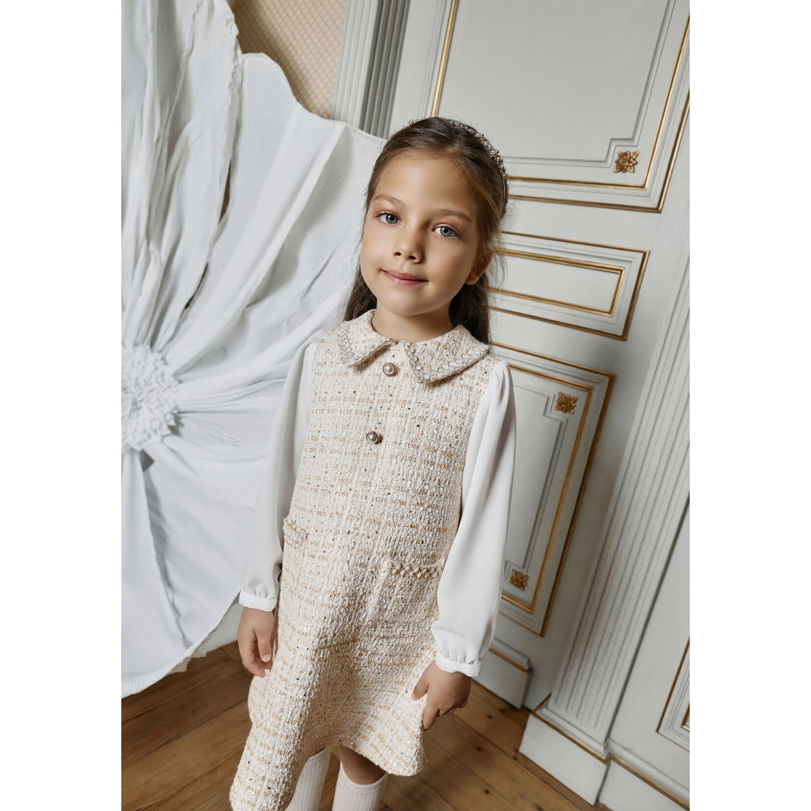 Patachou VESTIDO -MINI GIRL PARTY GOLD - INVERNO 2026 6204 43 00 SPARKLE TWEED F26-44