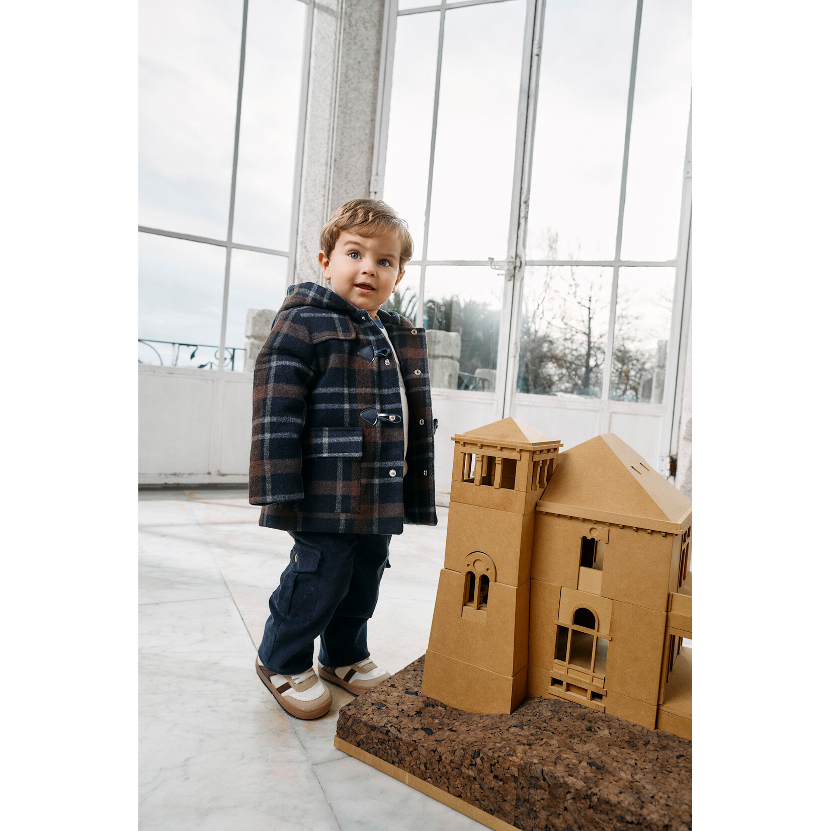 Patachou CASACO - MINI BOY CITY - INVERNO 2026 6203 33 90 NAVY BROWN CHECK F26-46