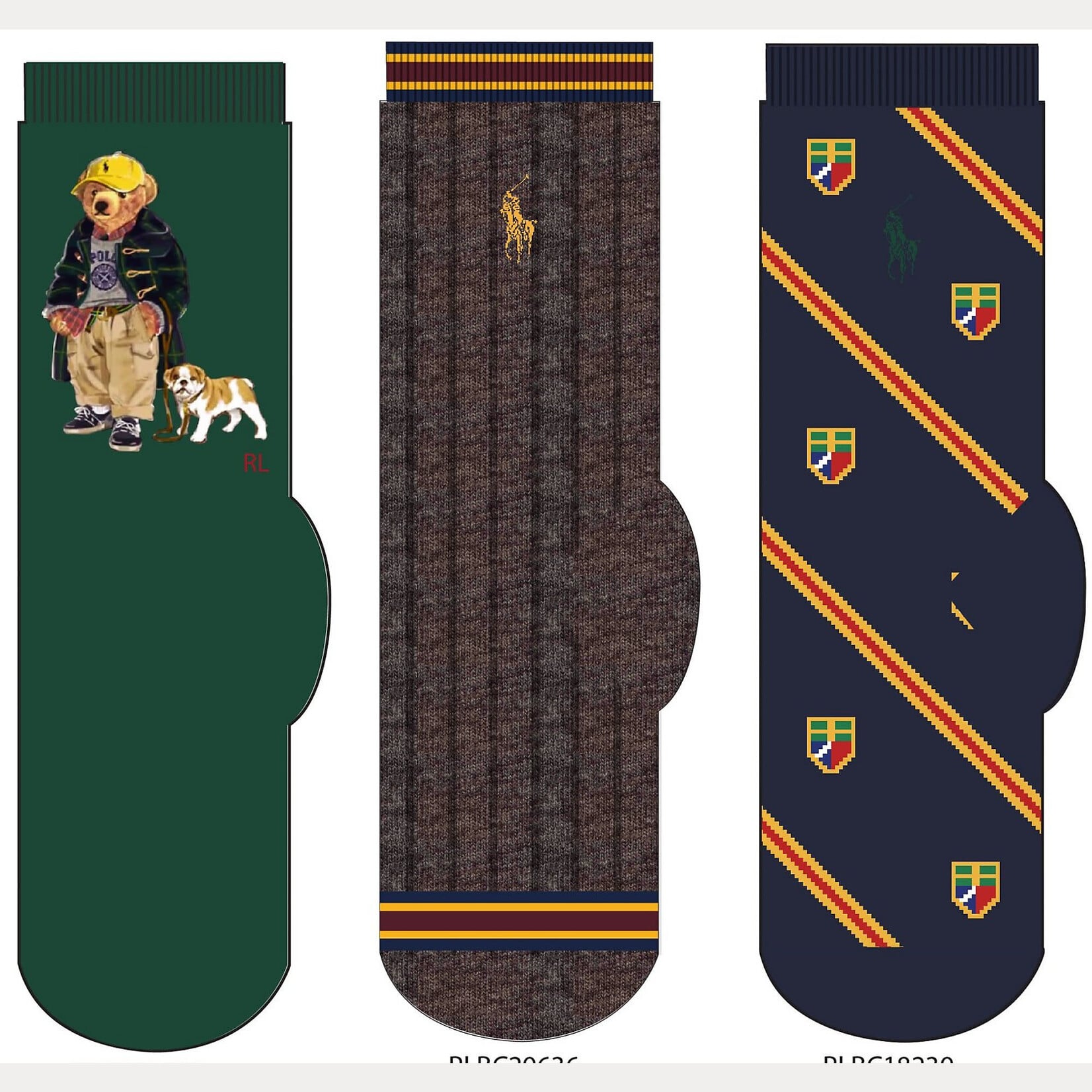 Ralph Lauren Baby Janssens: BACK SCHL BR-CREW SOCK-3 PACK GREEN/GREY H/NAVY 2Y/4Y