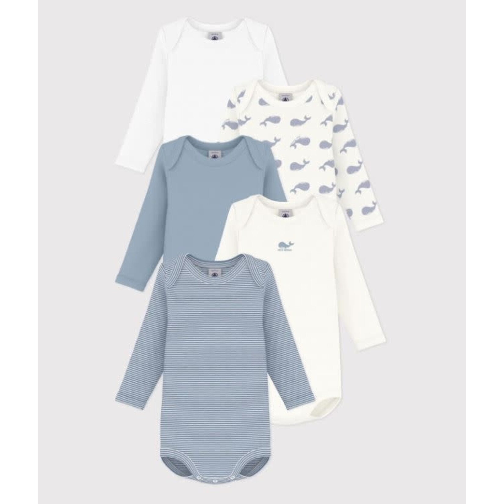 Petit Bateau Setje van katoenen body's met lange mouw en walvisprint voor baby's