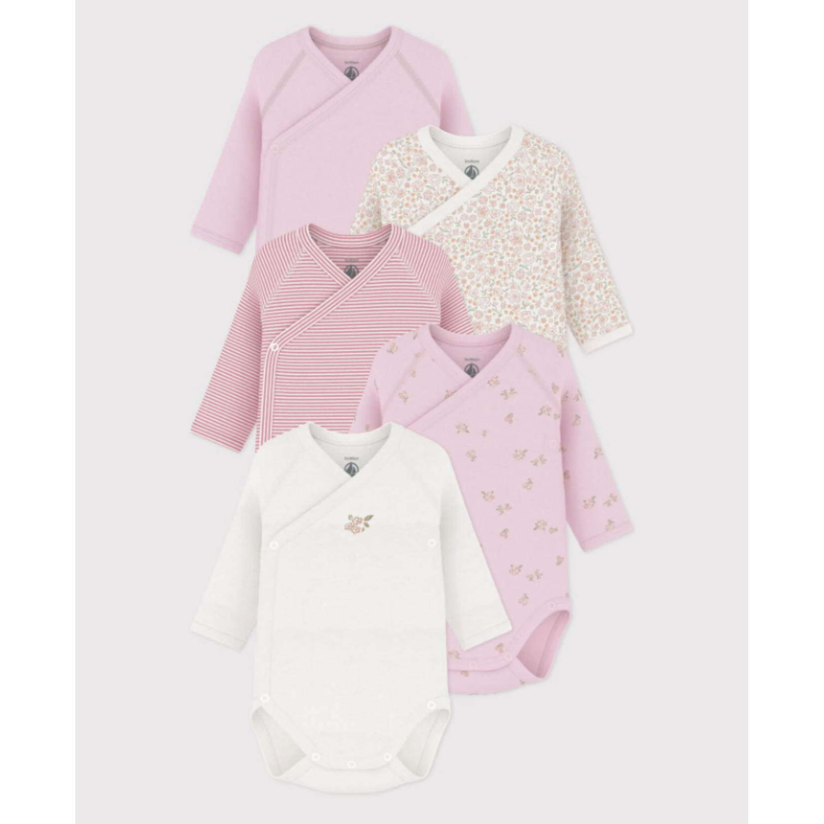 Petit Bateau Set van katoenen babyrompertjes met lange mouwen en print Roze