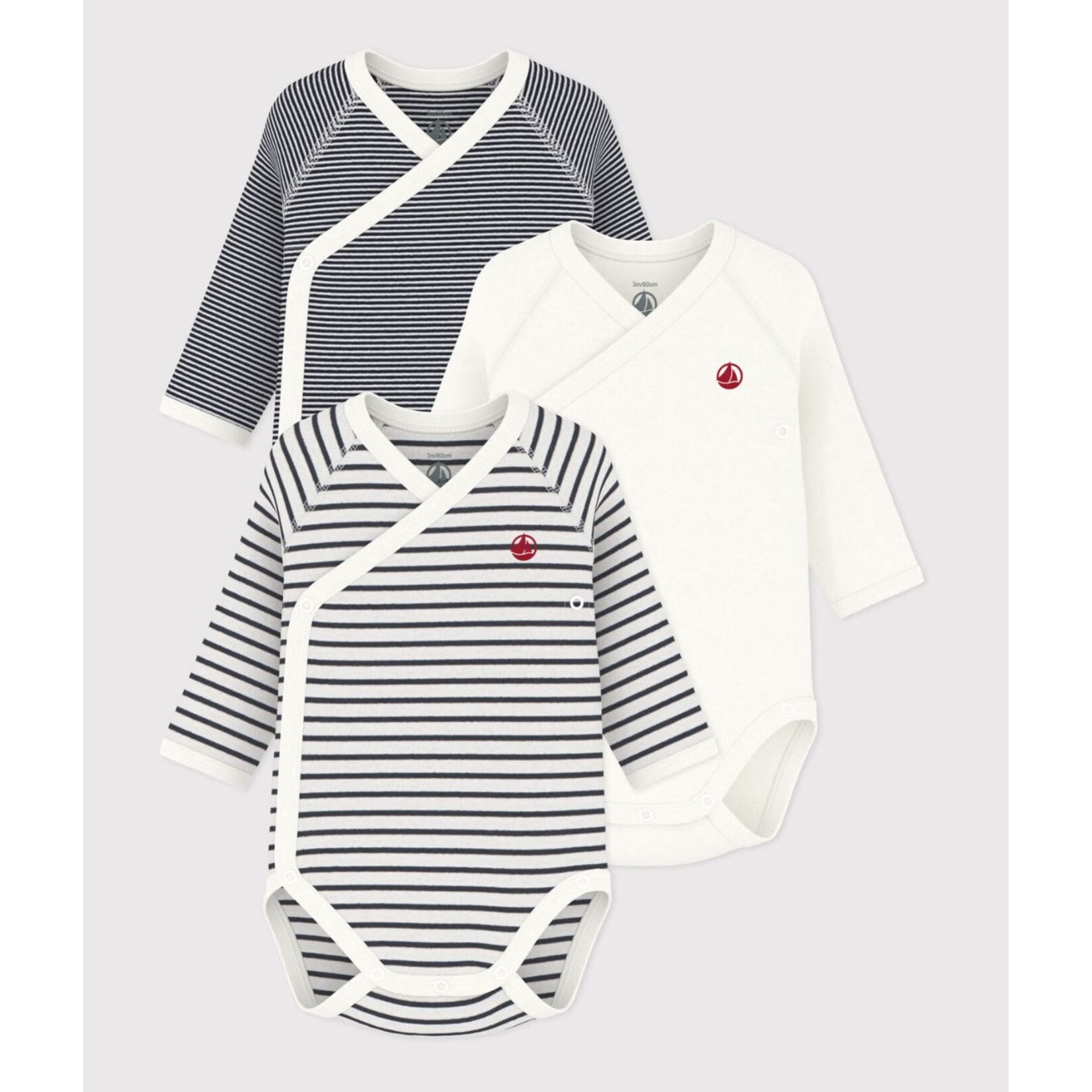 Petit Bateau Set met body's met lange mouwen voor baby's (unisex), van gestreept katoen