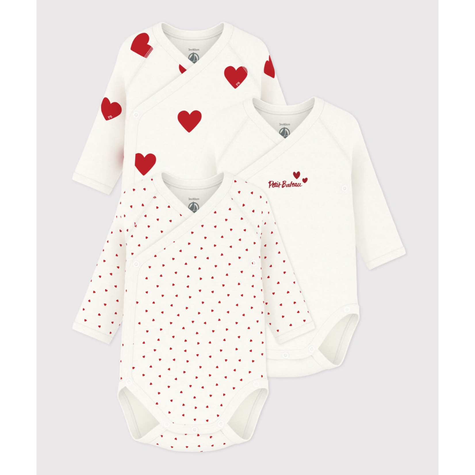 Petit Bateau Set met body's met lange mouwen voor baby's (unisex), van katoen met hartjesprint