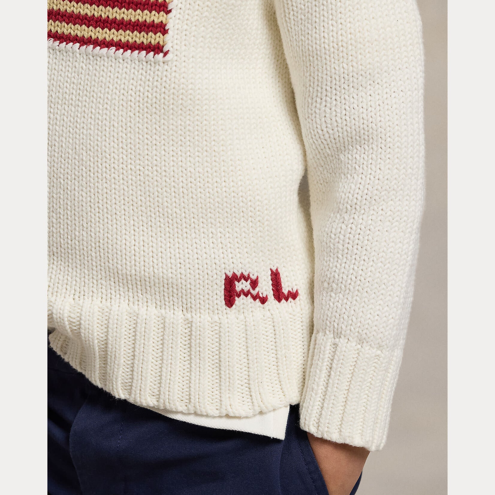 Ralph Lauren THE ICONIC FLAG SWEATER NEVIS WHITE