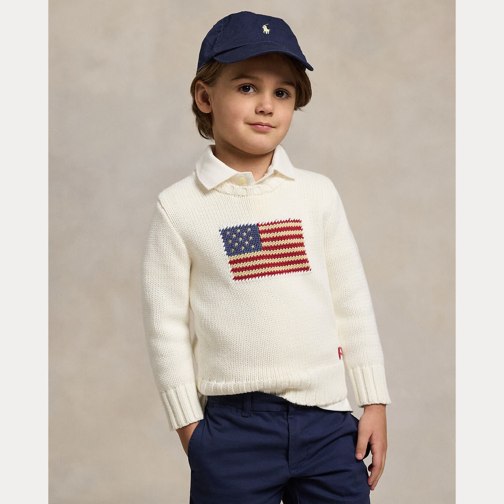 Ralph Lauren THE ICONIC FLAG SWEATER NEVIS WHITE