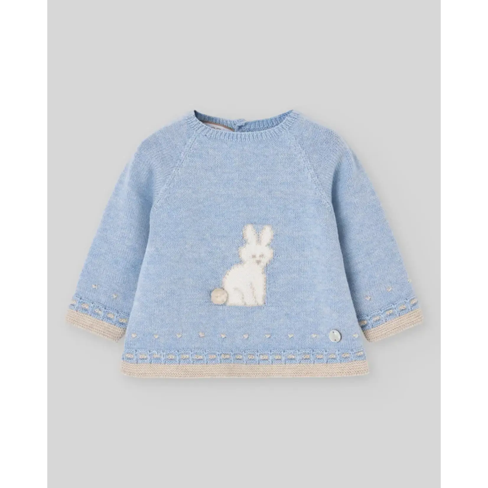 Paz Rodriguez KNIT NEWBORN SWEATER "VAL" 003-124114 Chalk Blue/Light Brown