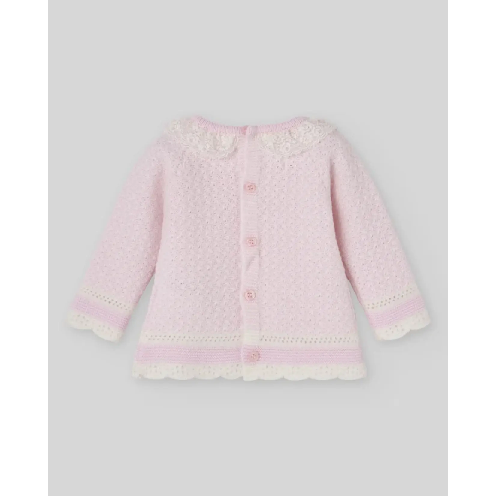 Paz Rodriguez KNIT NEWBORN SWEATER "NAI" 003-114210 Light Pink/Cream
