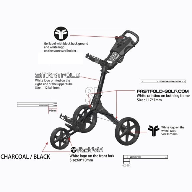 Fastfold Smart Golftrolley met 3 wielen charcoal zwart