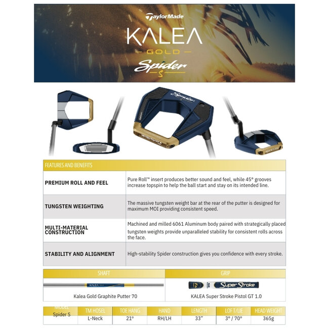 Taylormade Kalea Gold Spider S Putter rechtshandig