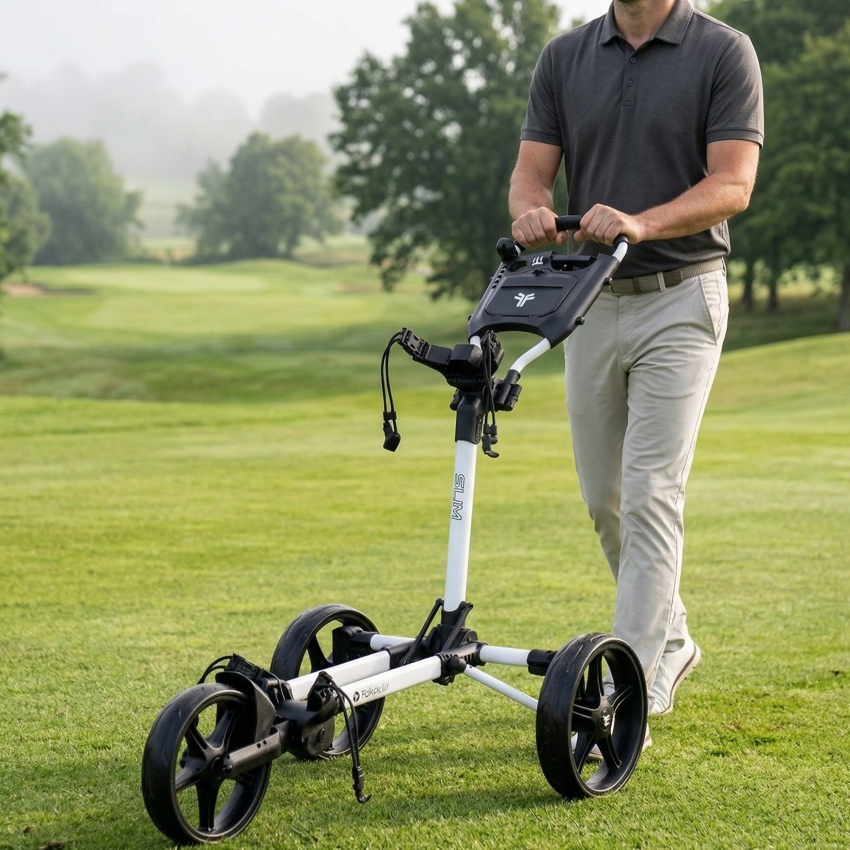 Fastfold Slim Golftrolley met 3 wielen wit zwart
