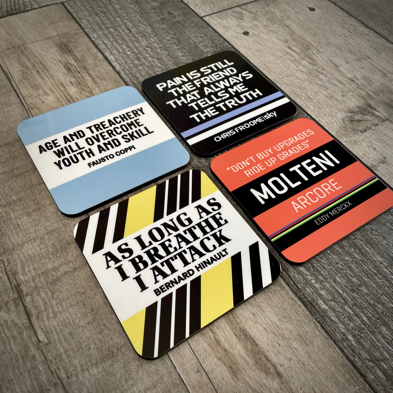 EllieBeanPrints CLASSIC RACE EDITION RIDER QUOTE CYCLING COASTER SET
