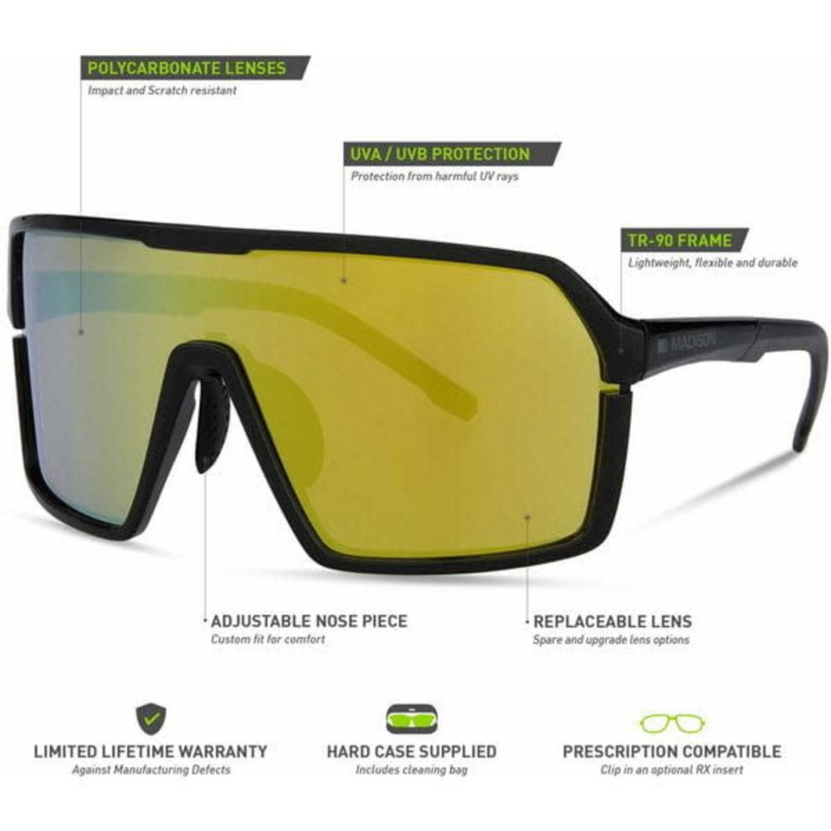 Madison Madison Crypto Sunglasses 3 pack Gloss Black Frame/Bronze Mirror/Amber/Clear Lenses