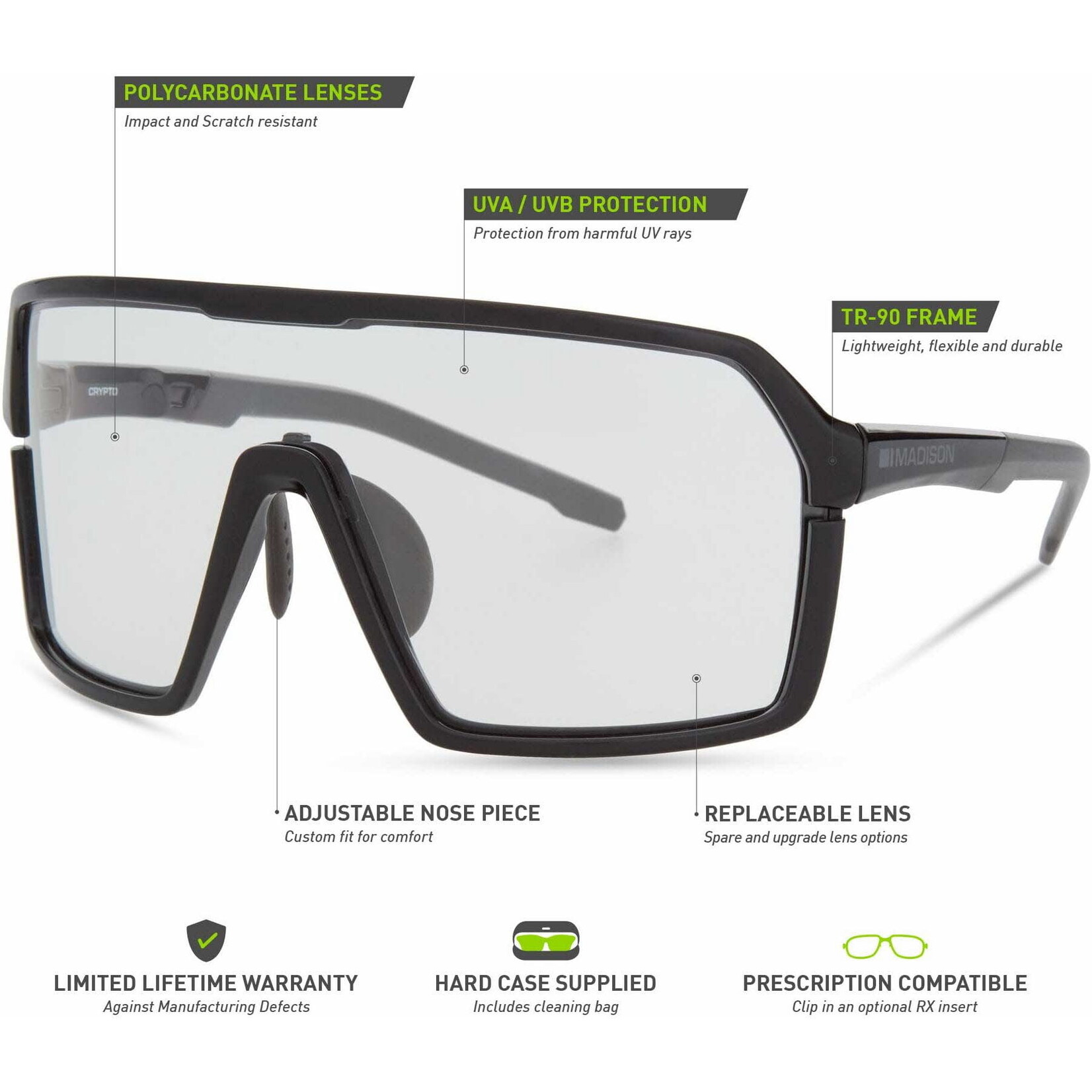 Madison Madison Crypto Sunglasses Gloss Black Frame / Clear Lens
