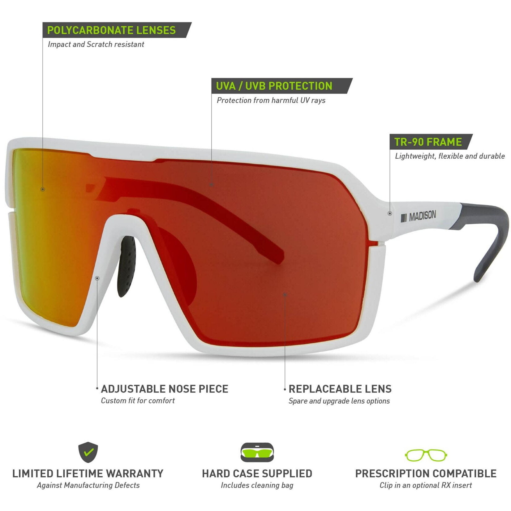 Madison Madison Crypto Glasses - 3 pack - gloss white / fire mirror / amber and clear lens Sunglasses