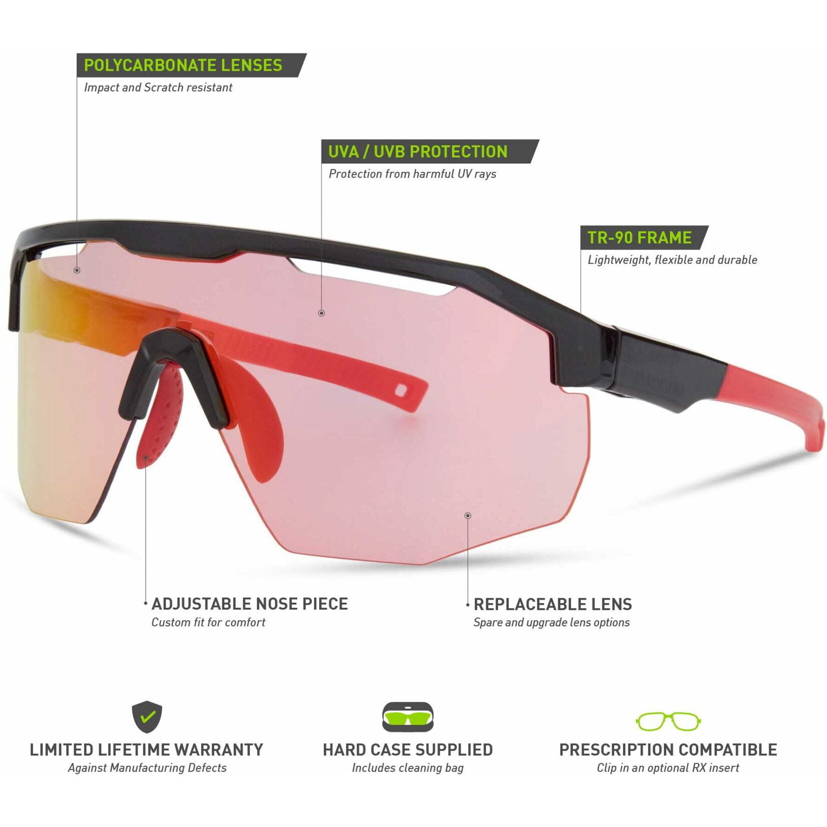 Madison Madison Cipher Sunglasses Glass Black Frame Pink Rose Mirror Lens