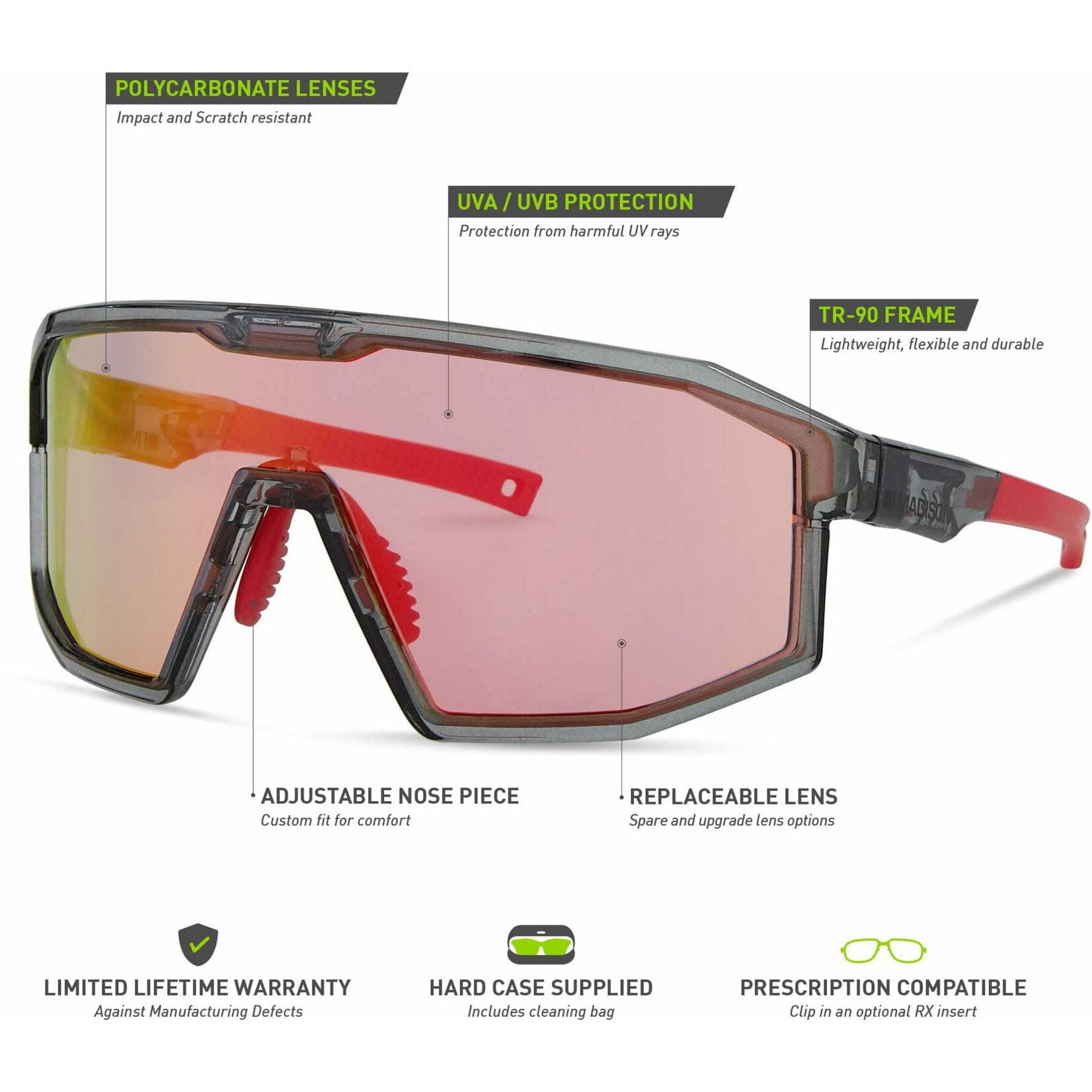 Madison Madison Enigma Sunglasses - Crystal Smoke Frame/Pink Rose Mirror Lens