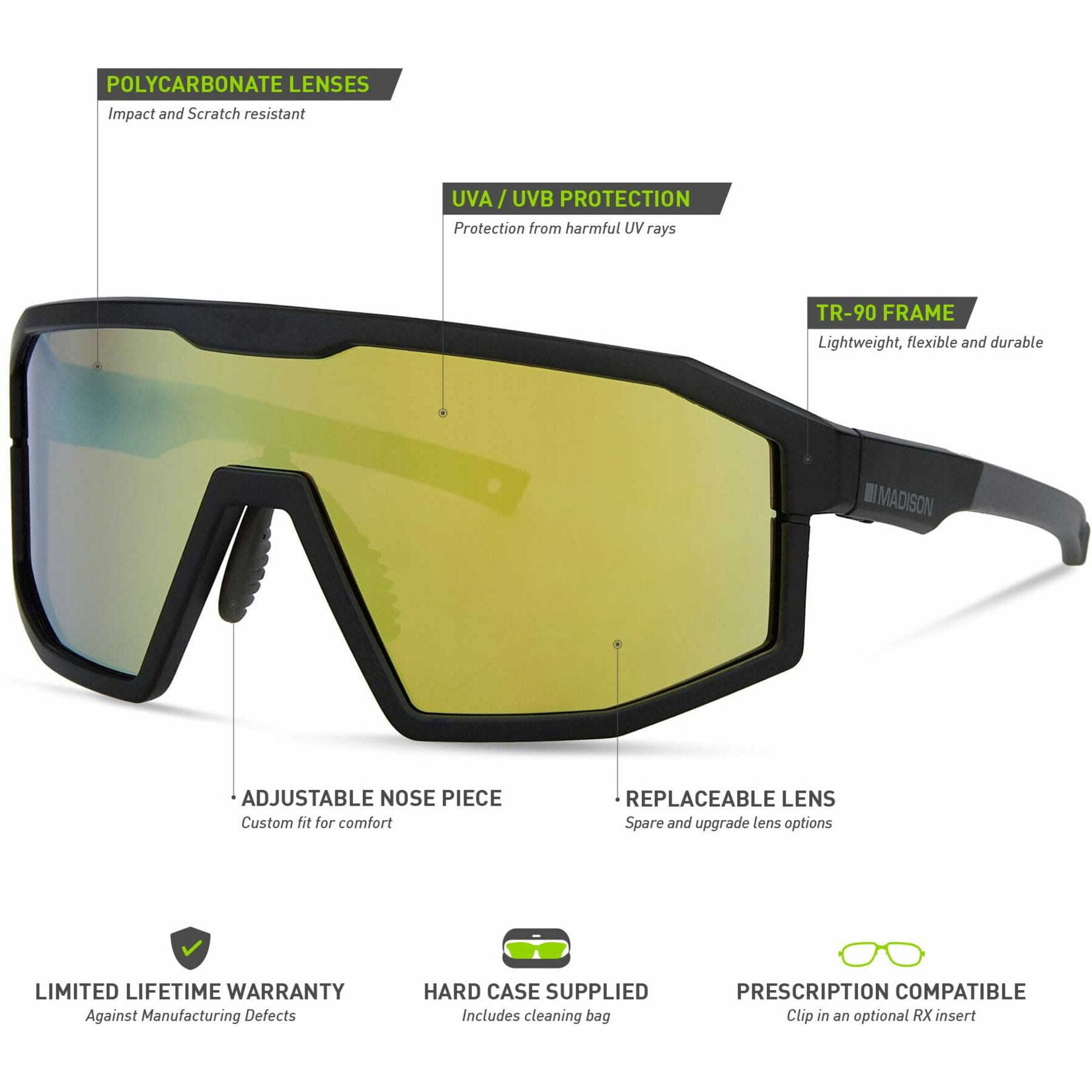 Madison Madison Enigma Sunglasses 3 pack Matt Black Frame /Bronze Mirror/Amber/Clear Lenses