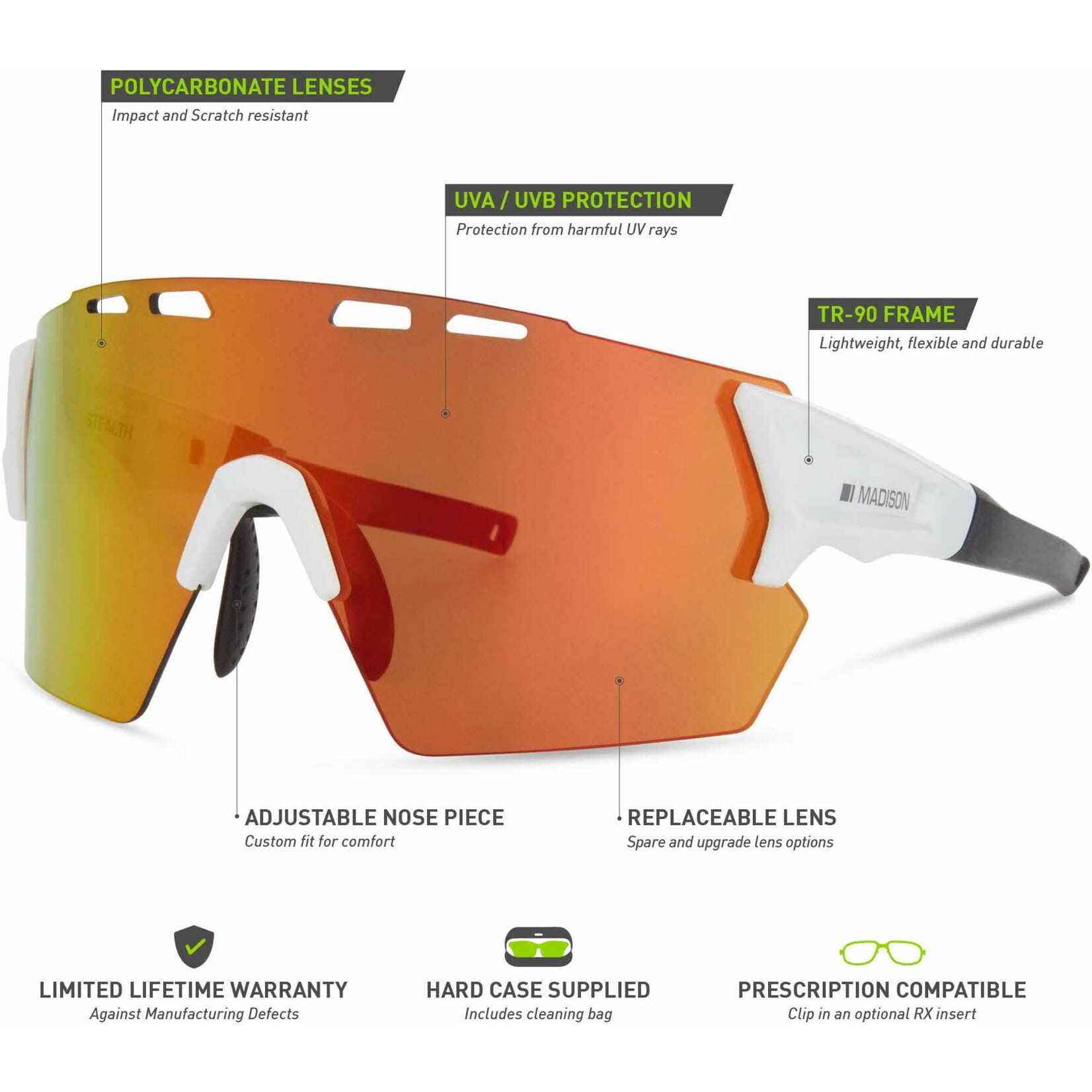 Madison Madison Stealth II Sunglasses - 3 pack - gloss white / blue mirror / amber and clear lens