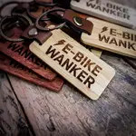 EllieBeanPrints E-bike Wanker Wooden Key Ring with Leather Strap