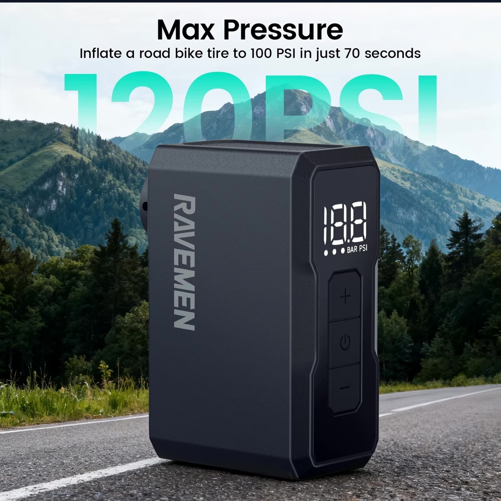 Ravemen RAVEMEN EP01 Mini Bike Air Pump Rechargeable Electric Bicycle Pump Auto Stop Digital Presta Schrader Tire Inflator Max 120 PSI