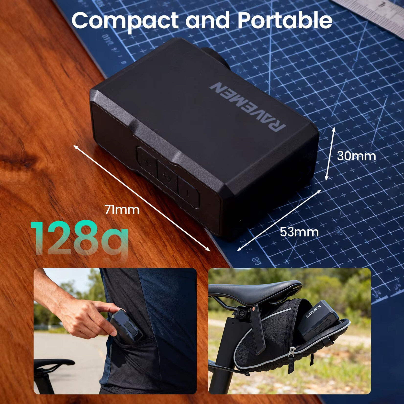 Ravemen RAVEMEN EP01 Mini Bike Air Pump Rechargeable Electric Bicycle Pump Auto Stop Digital Presta Schrader Tire Inflator Max 120 PSI