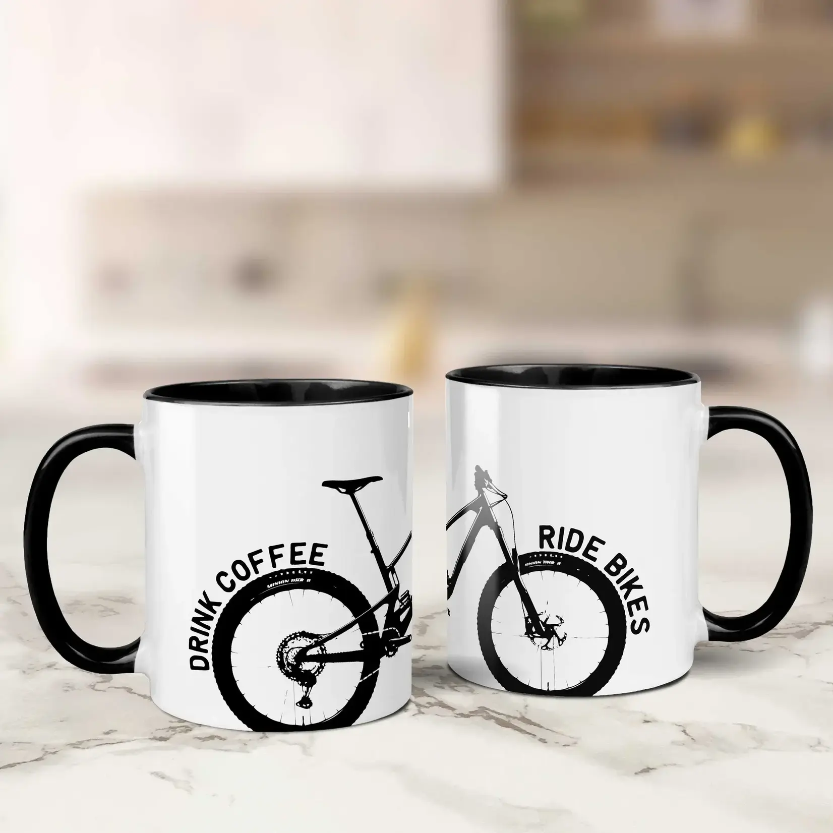EllieBeanPrints DRINK COFFEE RIDE BIKES MOUNTAIN BIKE MUG Black
