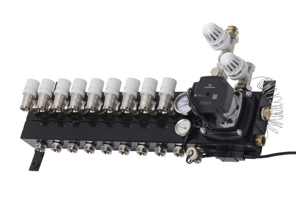 ThermoVloer Vloerverwarming set voor stadsverwarming met Top-Flow verdeler voor infrezen - 9 groepen