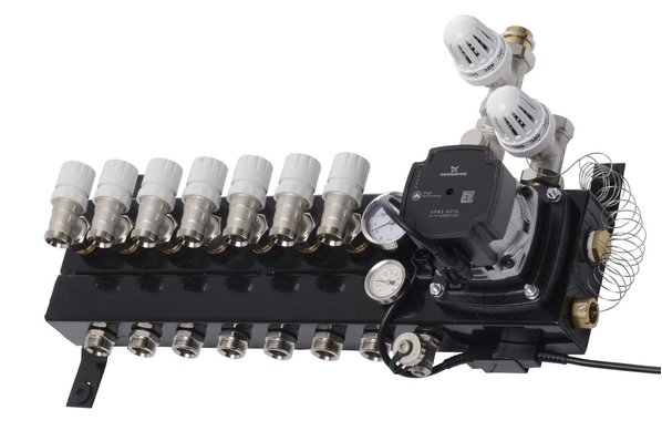 ThermoVloer Vloerverwarming set voor stadsverwarming met Top-Flow verdeler inclusief noppenplaat - 7 groepen