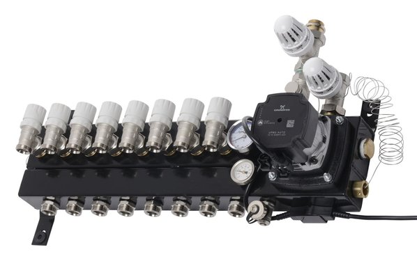 ThermoVloer Vloerverwarming set voor stadsverwarming met Top-Flow verdeler inclusief noppenplaat - 8 groepen