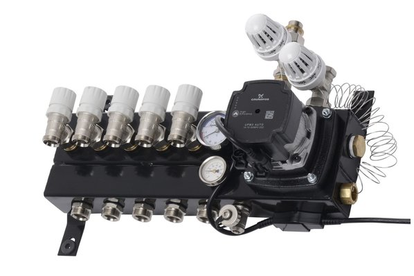 ThermoVloer Vloerverwarming set voor stadsverwarming met  Top-Flow compact verdeler inclusief matten 5 groepen