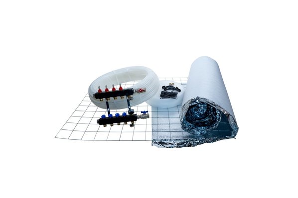 ThermoVloer Vloerverwarming set voor warmtepomp met Top-Flow verdeler inclusief matten 4 groepen