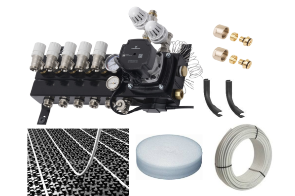 ThermoVloer Vloerverwarming set voor stadsverwarming met Top-Flow verdeler inclusief noppenplaat - 10 groepen