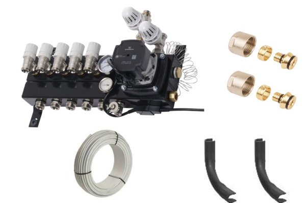 ThermoVloer Vloerverwarming set voor stadsverwarming met Top-Flow verdeler voor infrezen - 9 groepen