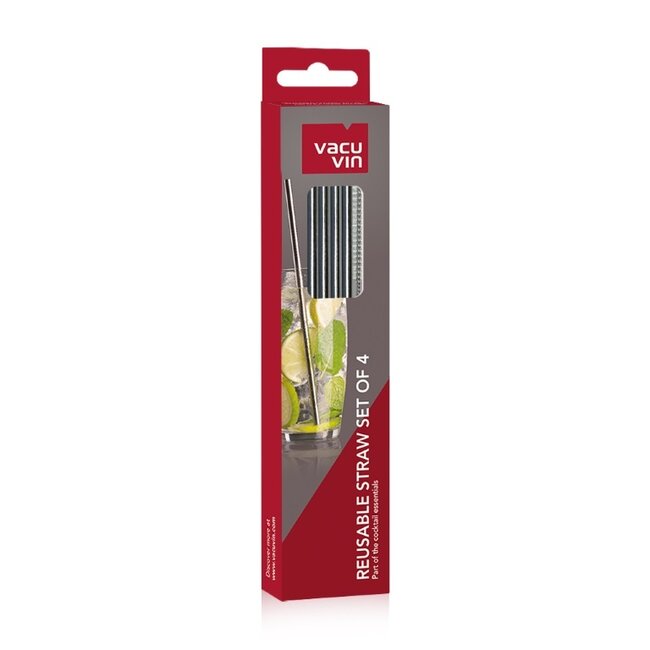 Vacu Vin Stainless Steel Straw set of 4 with Brush, Box
