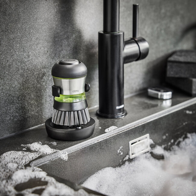 GEFU SWIFT Afwasborstel met wasmiddeldoseerbakje + standaard