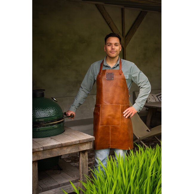 WITLOFT Schort Buffalo met zak - Cognac - Buffelleer