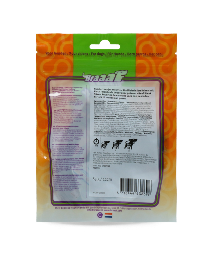 Braaaf hondensnacks Braaaf Beef Steak Slice With Fish