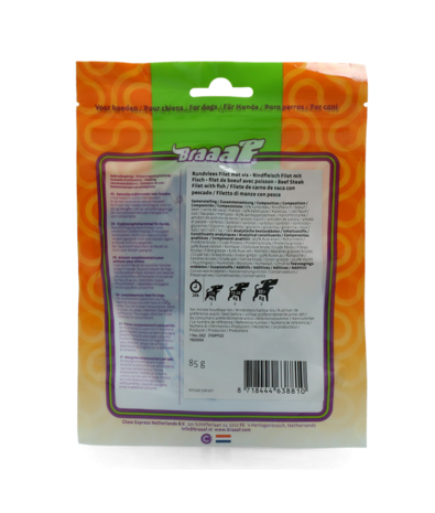 Braaaf hondensnacks Braaaf Beef Steak Filet With Fish 12 Cm