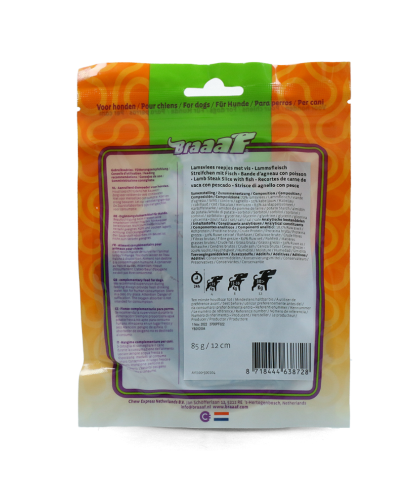 Braaaf hondensnacks Braaaf Lamb Steak Slice With Fish 12 Cm Braaaf hondensnacks Braaaf Lamb Steak Slice With Fish 12 Cm