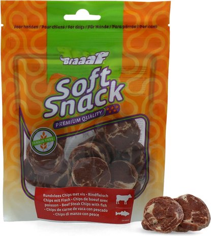 Braaaf hondensnacks Braaaf Beef Steak Chips With Fish Braaaf hondensnacks Braaaf Beef Steak Chips With Fish