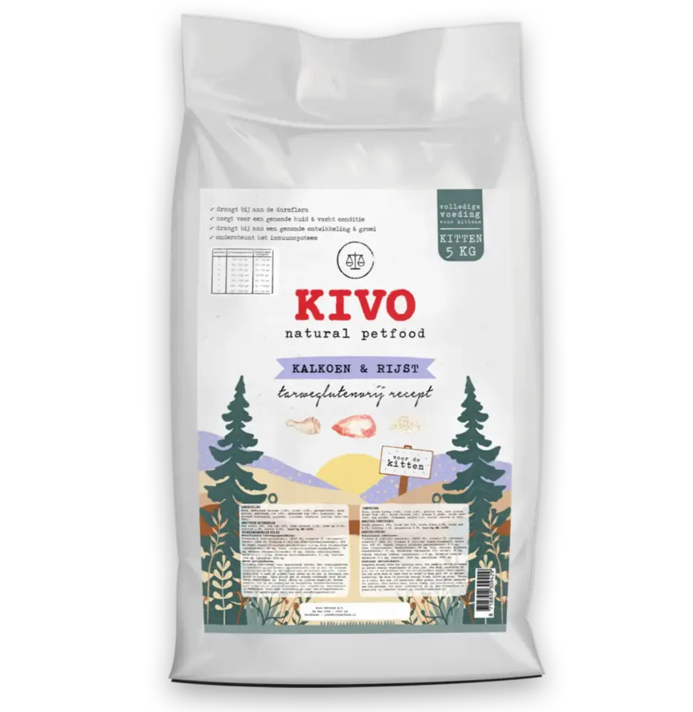 Kivo KIVO KITTEN JUNIOR PREMIUM KALKOEN RIJST 5 KILO Kivo KIVO KITTEN JUNIOR PREMIUM KALKOEN RIJST 5 KILO